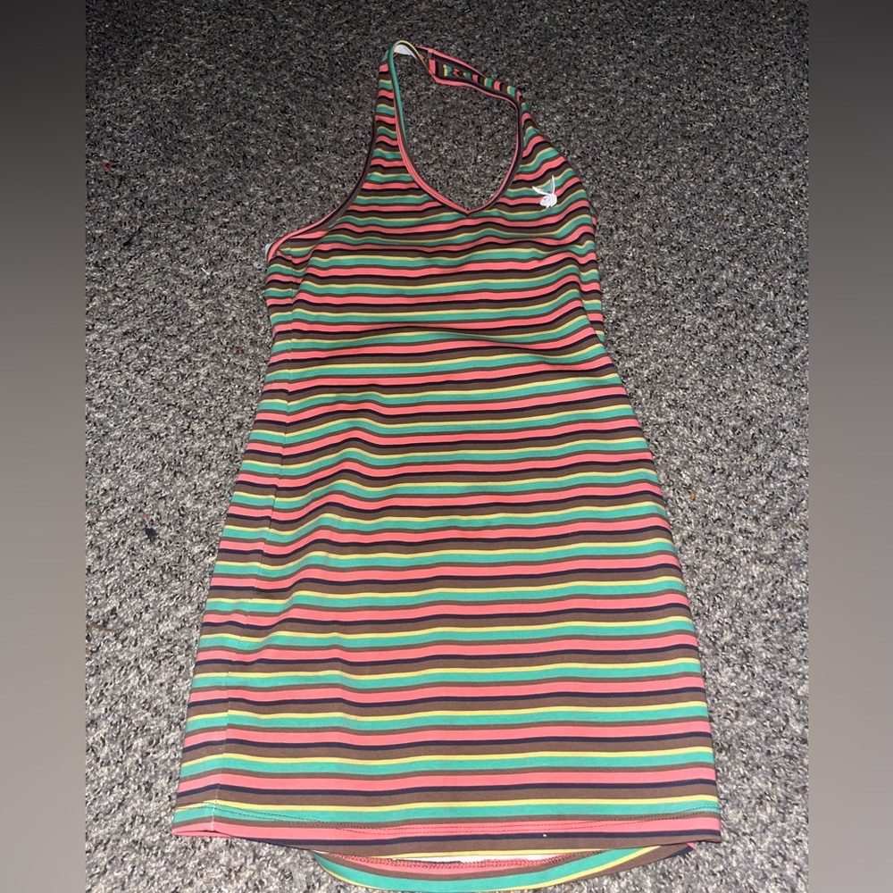 playboy halter striped mini dress